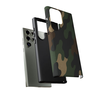 Military green Camo Tough Phone Case by Printify, rugged protective cover with camouflage design for smartphones.
