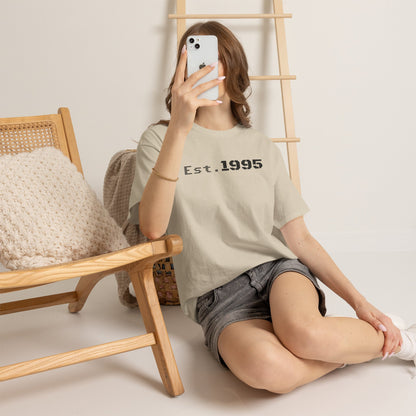 Vintage Est. 1995 T-shirt by Printify, minimalist birthday tee with "Born in 1995" design, casual and stylish for everyday wear.
