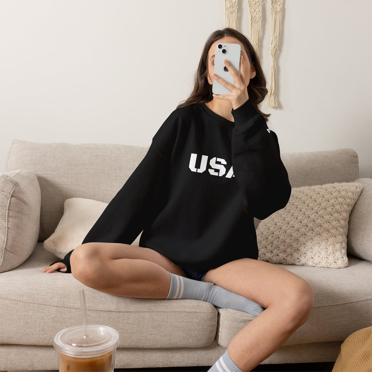 Printify USA crewneck sweatshirt featuring patriotic design, cozy fit, perfect for casual wear and seasonal celebration.