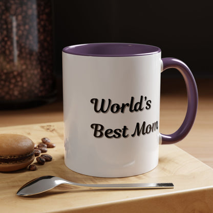 Black ceramic "World's Best Mom" accent coffee mug with white text, perfect for Mother's Day gift from Printify.