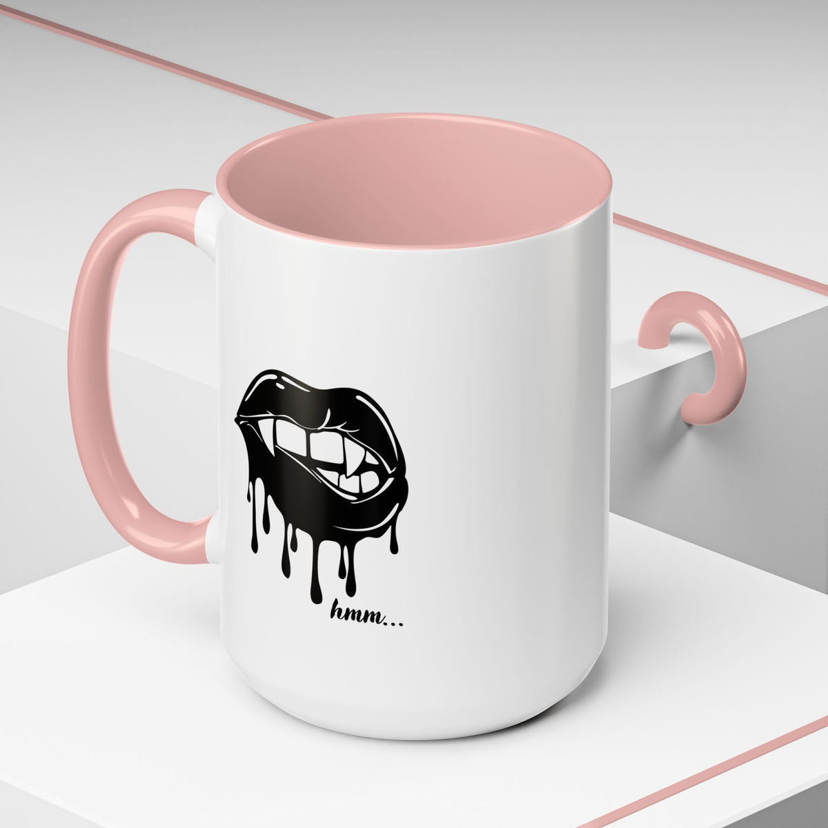 Black accent Dripping Bite coffee mug by Printify, 11oz or 15oz size, featuring a distinctive dripping design on the ceramic mug.