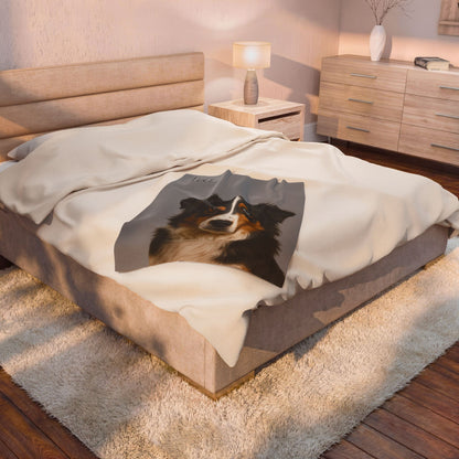Personalized Aussie Dog Portrait Blanket | Velveteen Plush Blanket