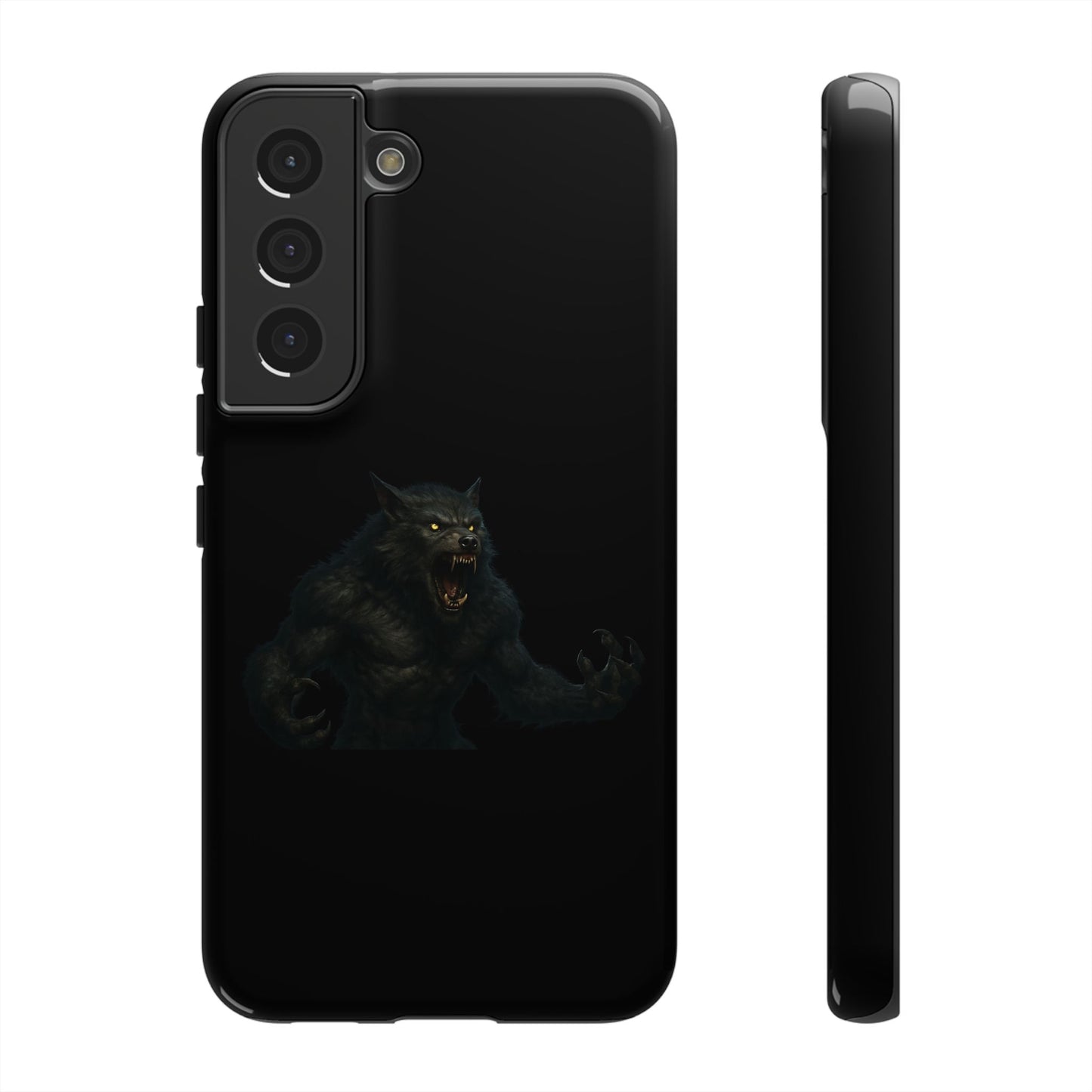 Werewolf phone case with dark monster graphic, tough protective design for smartphones, by Printify.