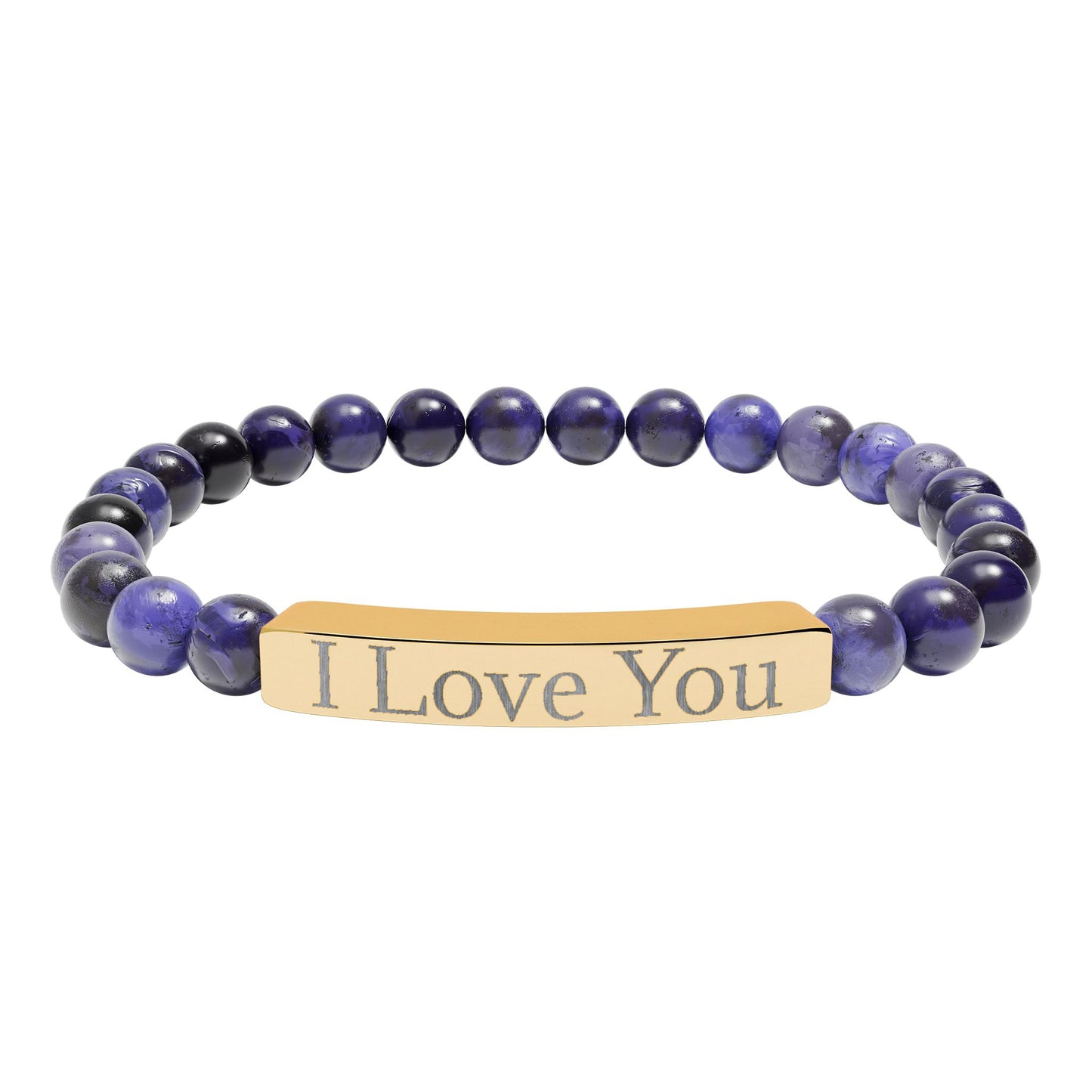 Natural stone stretch bracelet with engraved "I Love You" message, stylish accessories by Printify featuring smooth, rounded stones.