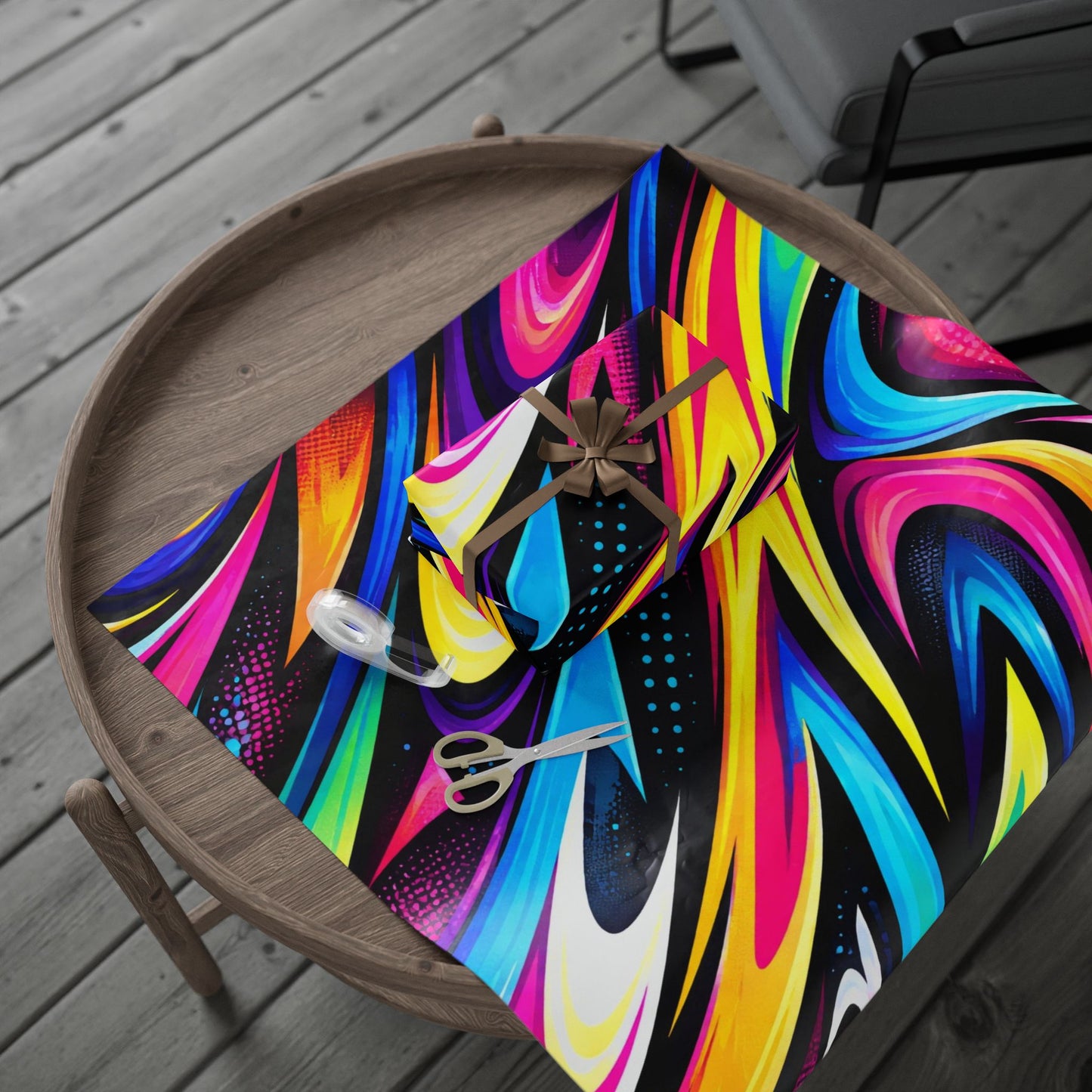 Vibrant Rainbow Swirl Wrapping Paper Roll — Abstract Colorful Gift Wrap