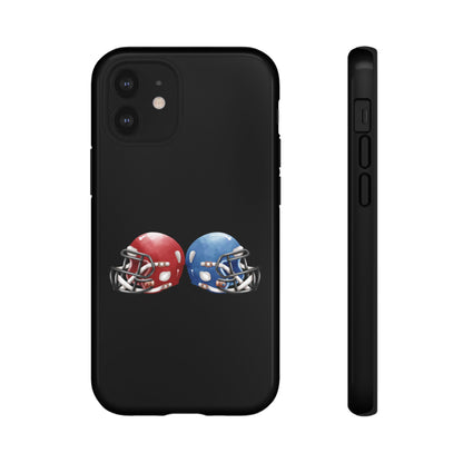 Red and blue football helmet tough phone case for iPhone, made by Printify, with protective and durable design.