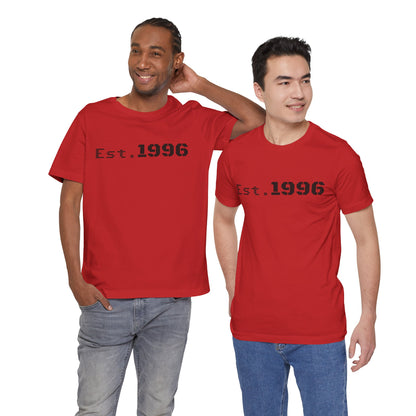 Vintage Est. 1996 T-shirt by Printify, featuring a classic design perfect for a birth year birthday gift.