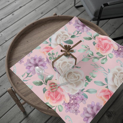 Floral Pink Wrapping Paper Roll — Pastel Peony Gift Wrap for Mother's Day & Birthdays