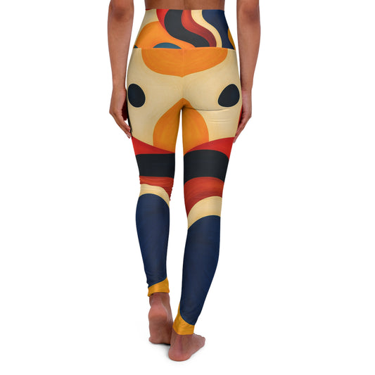Colorful women's yoga leggings with all-over print, high-waisted stretchy workout pants by Printify, shown on a model.