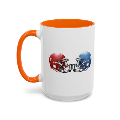 Football Helmet Coffee Mug — Red vs Blue Rivalry Accent Mug (11/15oz)