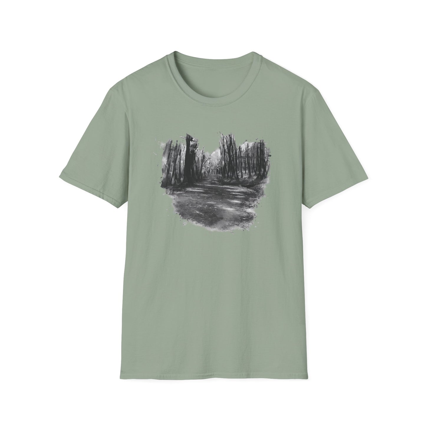 Unisex Softstyle T-Shirt with Abstract Landscape Art, Casual Wear, Gift for Art Lovers, Everyday Fashion, Nature Inspired Tee - TRV