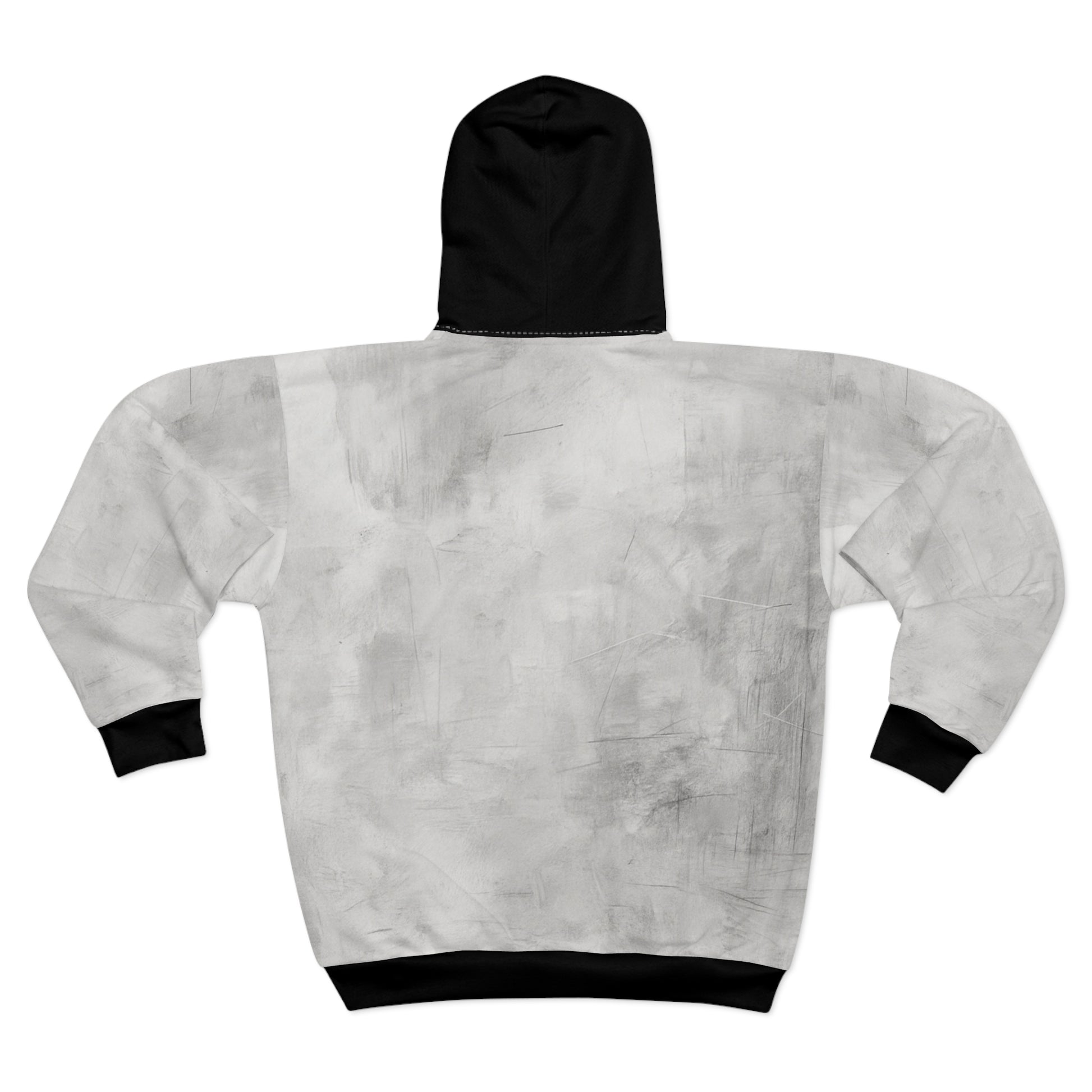 Gray marble tie-dye zip hoodie with all-over print featuring subtle tie-dye pattern, full-zip front, and casual style.