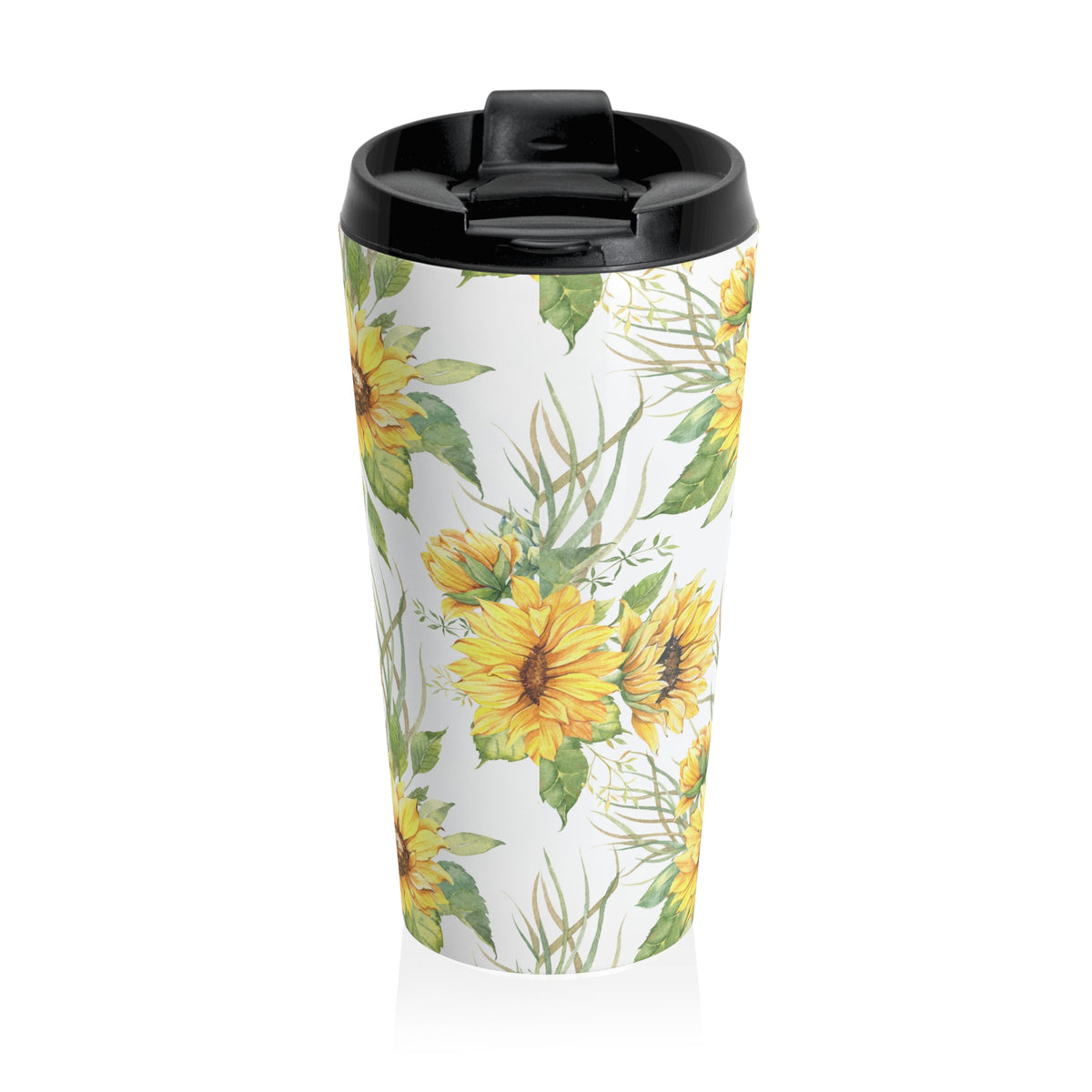 Watercolor sunflower 15oz insulated stainless steel travel mug - view 3
