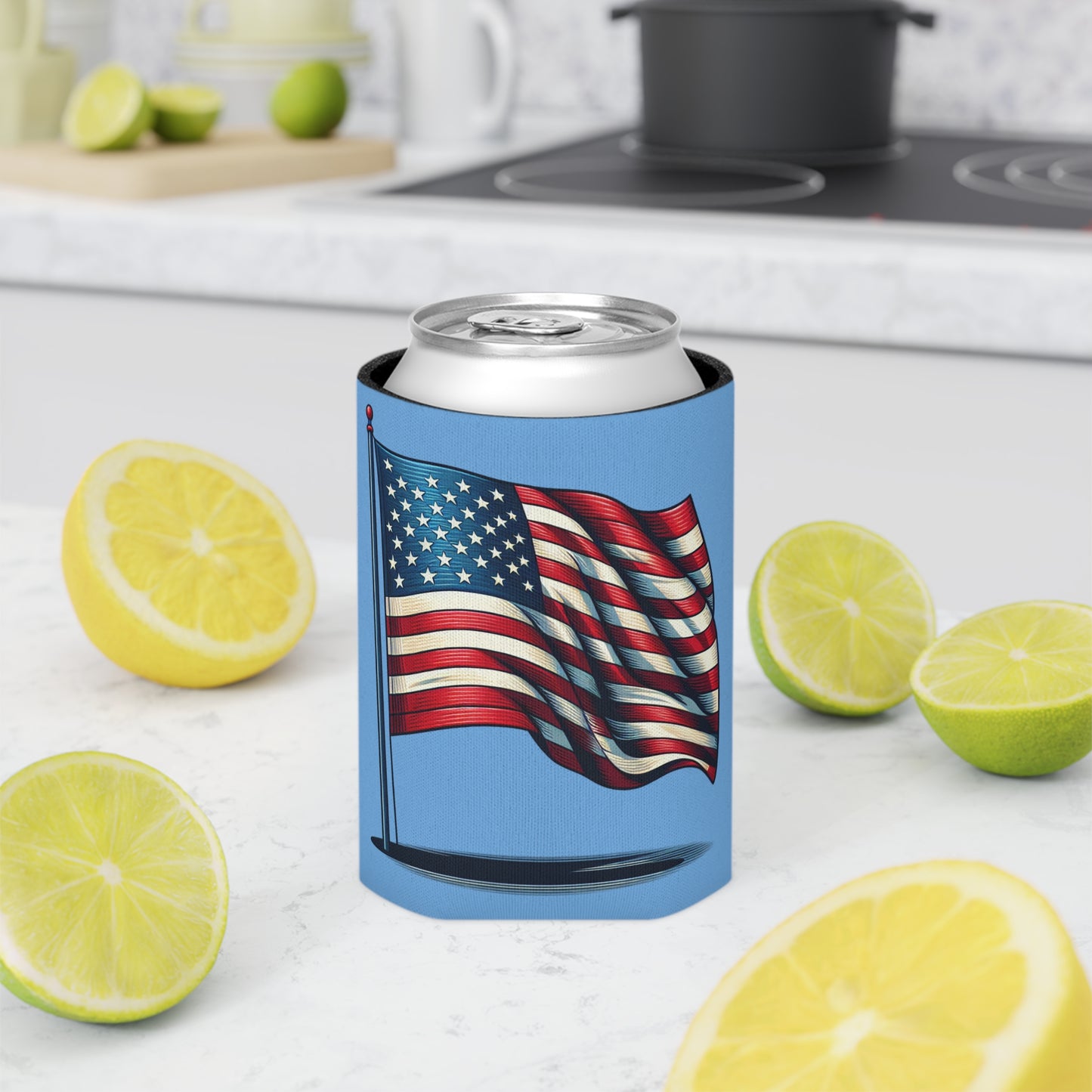 Patriotic Can Cooler, American Flag Drink Sleeve, Summer BBQ Beverage Holder, Fourth of July Party Favor, Cooler for Beer & Soda