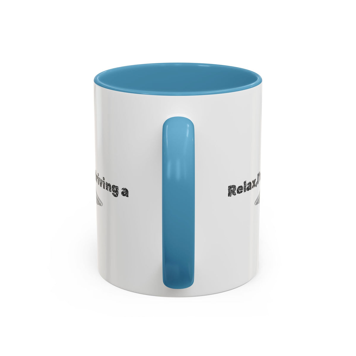 Ceramic coffee mug with UFO accent and "Relax, I’m Driving" text, available in 11 oz or 15 oz sizes, by Printify.