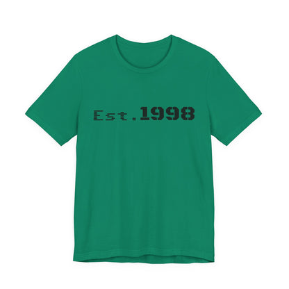 Vintage Est. 1998 T-Shirt by Printify featuring a graphic design celebrating the year of birth.