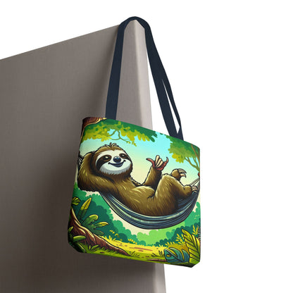 Eco-friendly tote bag featuring a cute sloth design, perfect for animal lovers, made by Printify.
