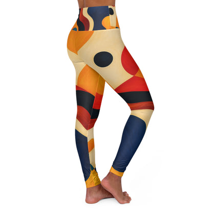 Colorful women's high-waisted yoga leggings with all-over print, stretchy and ideal for workout and active wear.