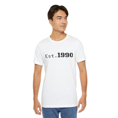 Vintage Est. 1990 T-Shirt by Printify featuring a classic design celebrating the birth year with bold text and retro style.