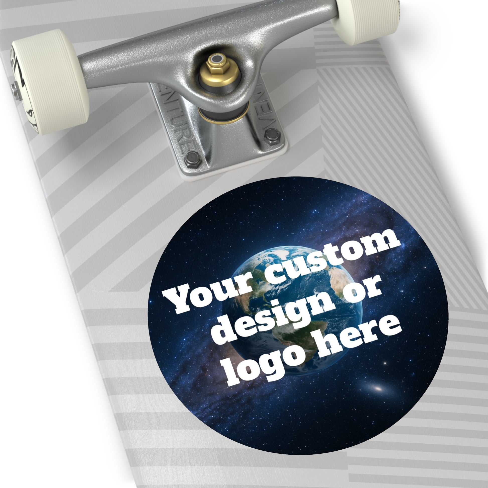 Custom Earth Space design round vinyl sticker with space-themed artwork, ideal for decorating notebooks and laptops.