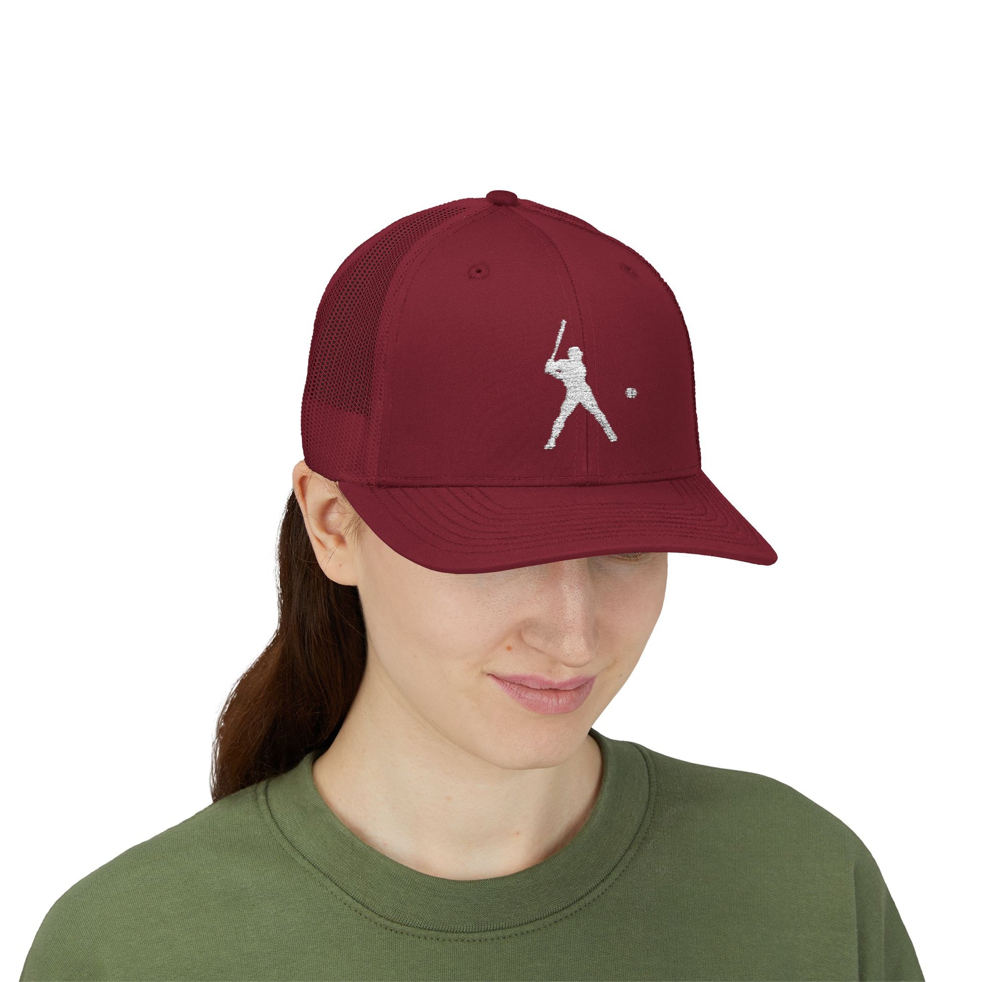 Vintage batter silhouette baseball snapback trucker cap by Printify, featuring classic design and adjustable snapback closure.