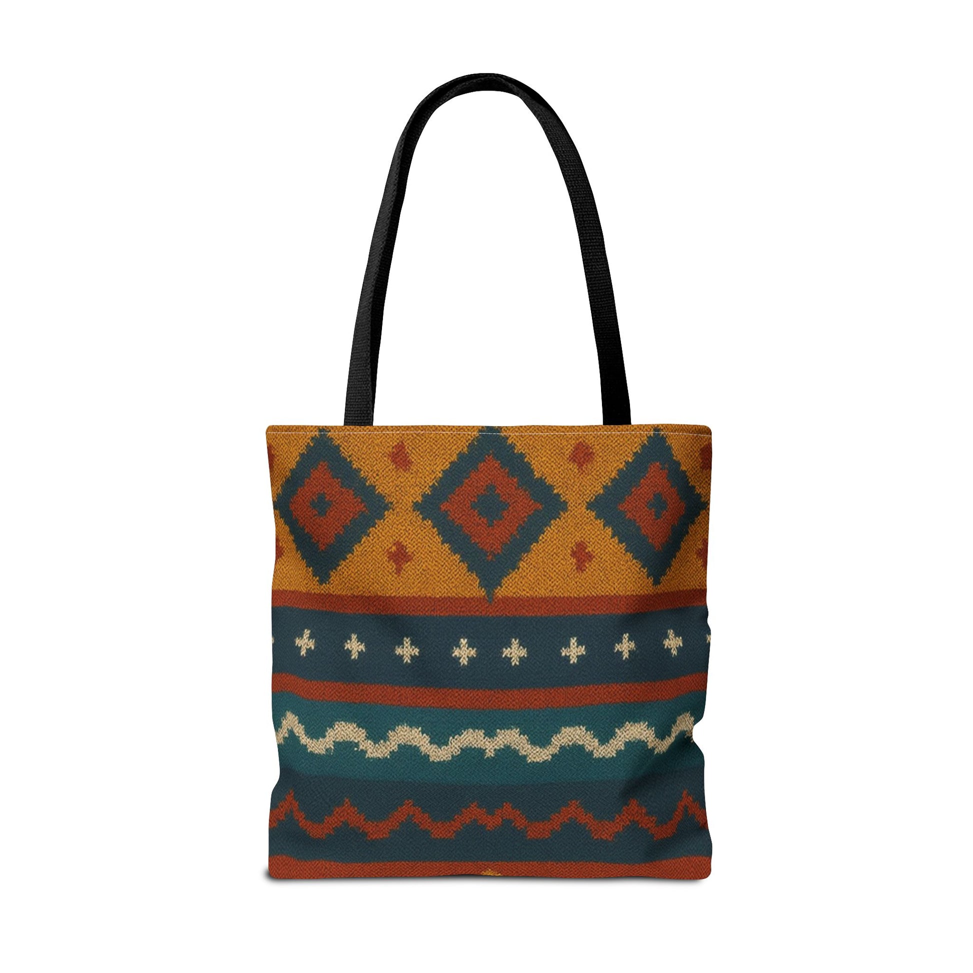 Printify Southwestern diamond pattern tote bag with Aztec tribal geometric print, featuring sturdy fabric and spacious interior.