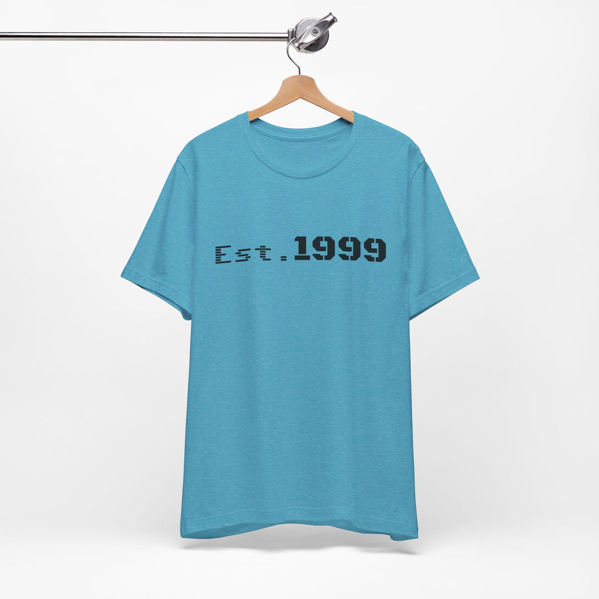 Vintage black T-shirt with "Est. 1999" print, minimalist design, soft cotton fabric, unisex fit from Printify.