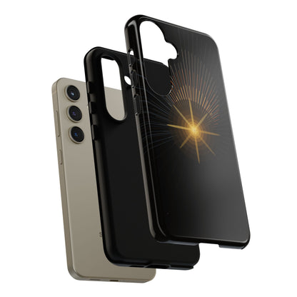 Tough Cases - Radiant Star Phone Case, Protective Black Shockproof Cover with Golden Light Design