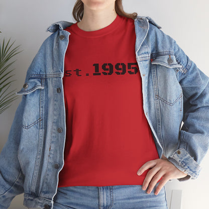 Vintage Est. 1995 T-shirt by Printify featuring minimalist design and birthday anniversary text on soft fabric.