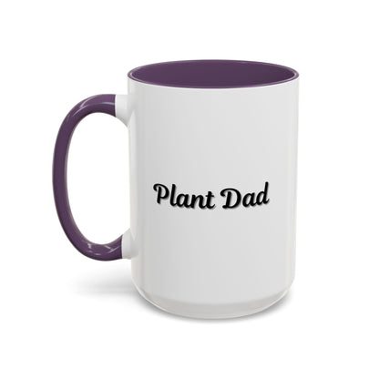 Black-handle Plant Dad coffee mug with plant-themed design, available in 11oz or 15oz size, perfect for plant lovers.