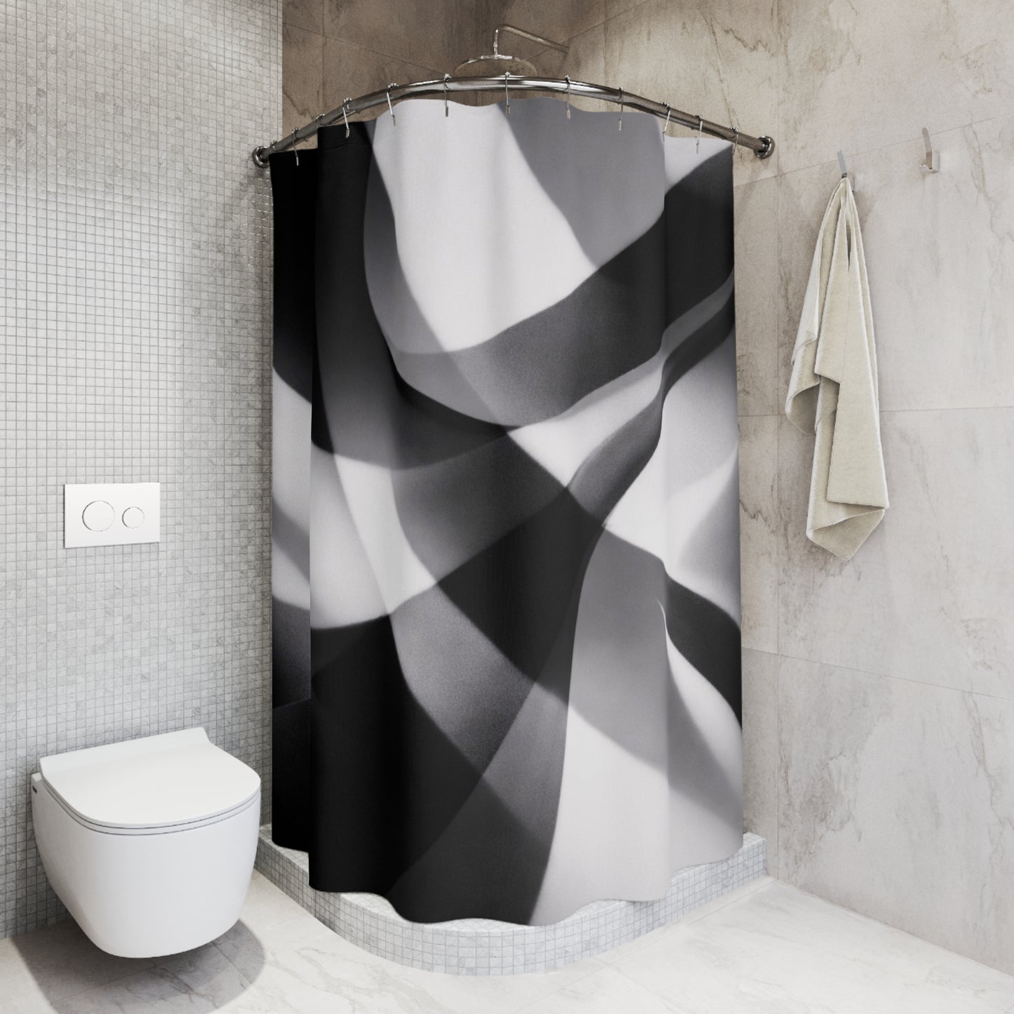 Abstract Black White Waves Shower Curtain | Modern Geometric Bathroom Decor