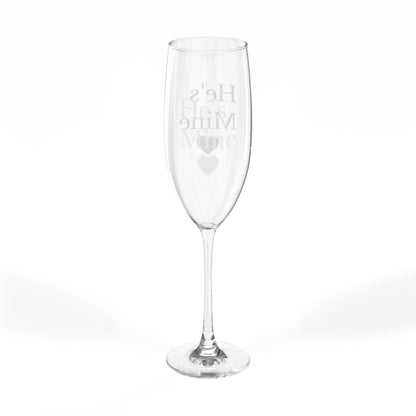 Engraved 8oz Champagne Flute — "He's Mine" Heart Wedding Toast Glass