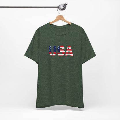 USA Flag Text Tee — Patriotic Fourth of July T-Shirt