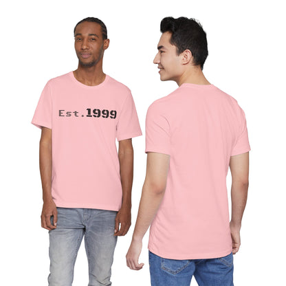 Vintage minimalist Est. 1999 T-shirt by Printify featuring a simple birth year design on soft fabric.