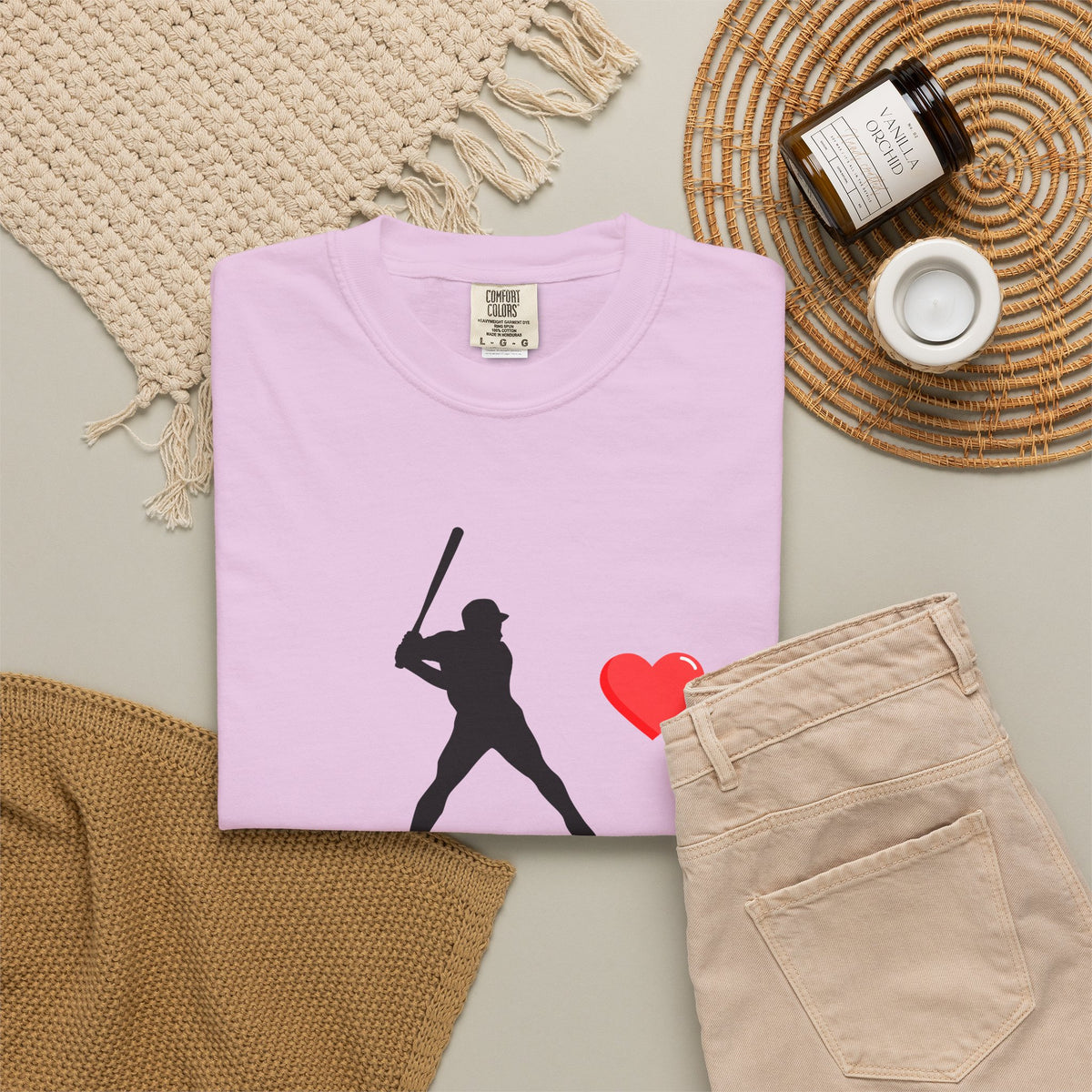 White baseball batter heart T-shirt by Printify featuring a graphic of a batter with a heart-shaped bat on front.