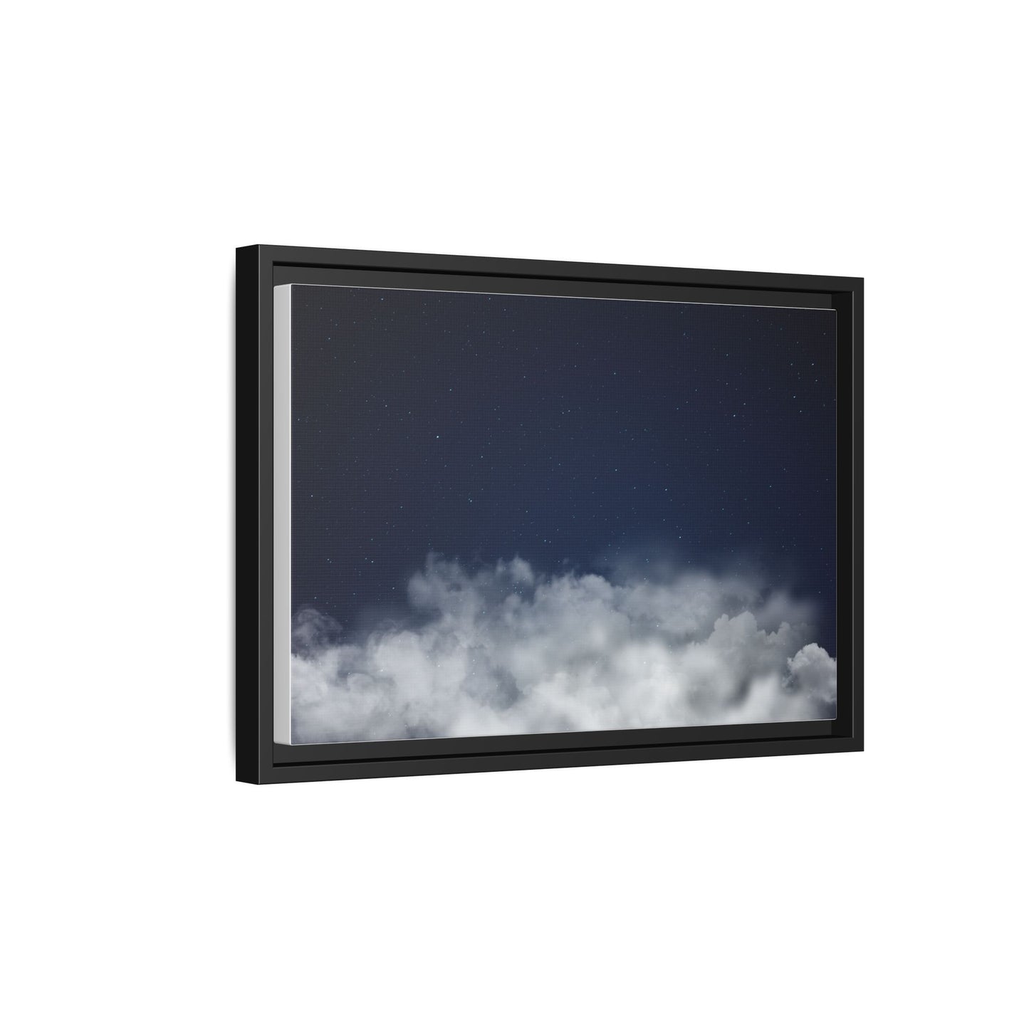 Night Sky Clouds matte canvas framed wall art by Printify featuring a starry night sky with clouds and a serene celestial scene.