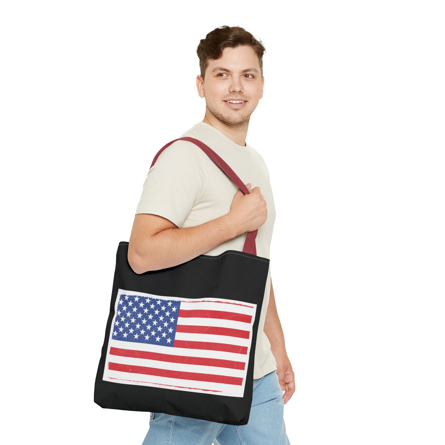 Patriotic Tote Bag, American Flag Carryall, Beach Bag, Reusable Shopping Tote, Independence Day Gift - TRV