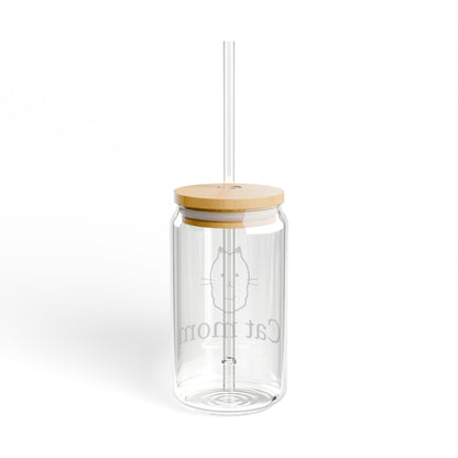 Cat Mom Sipper Glass - 16oz Cute Cat Lover Tumbler with Straw