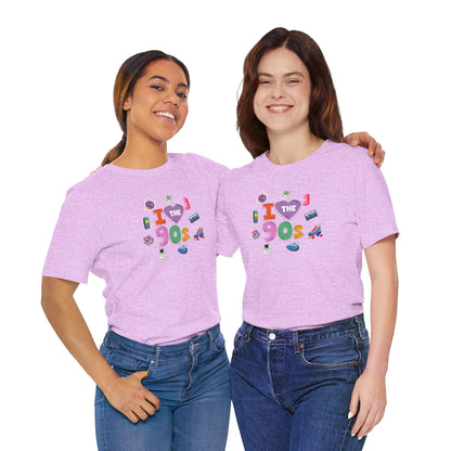 I  Love the 90's Short Sleeve Tee - Retro Graphic Tee, Vintage Style Shirt, Perfect for Casual Outings, 90s Nostalgia Apparel