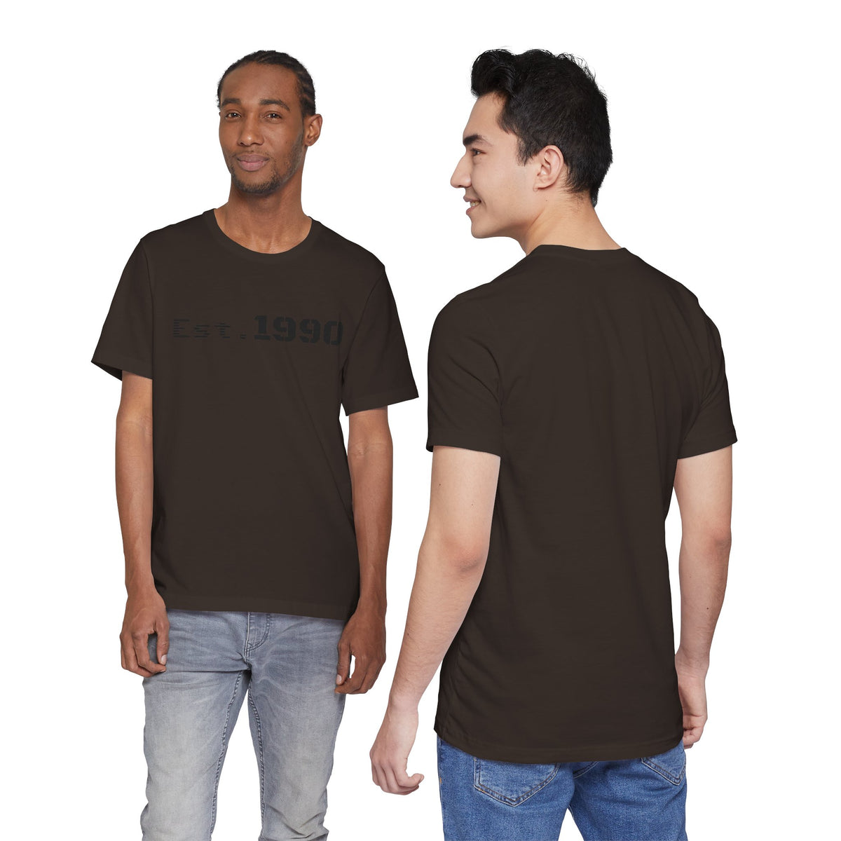 Vintage Est. 1990 T-Shirt by Printify featuring retro design and classic fit, perfect for celebrating a birth year.