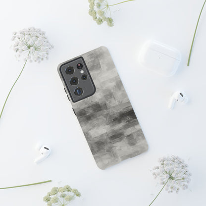 Abstract gray grid phone case by Printify, tough protective iPhone cover with geometric pattern on a white background.
