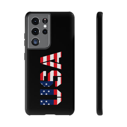 American flag phone case by Printify, durable tough case with patriotic patriotic red, white, and blue design for smartphones.