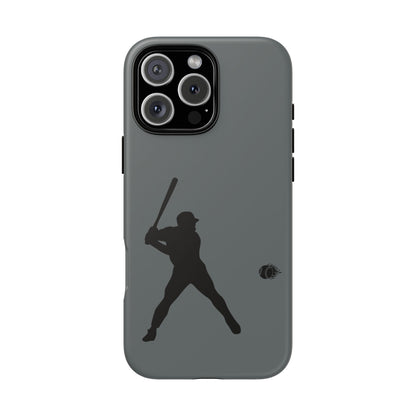 Black tough phone case with white baseball silhouette design for iPhone, providing sporty protection and durability.