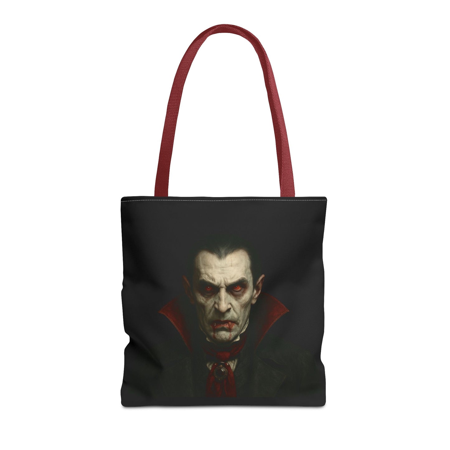 Black vampire tote bag with spooky gothic design, ideal for Halloween accessories, made by Printify.