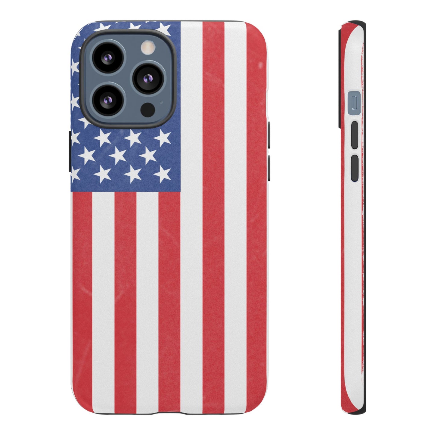 American flag tough phone case for iPhone and Samsung, patriotic protective cover with bold flag design by Printify