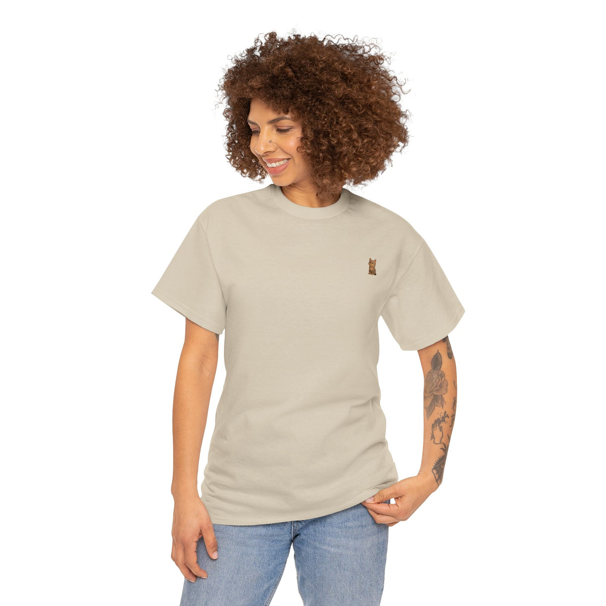 Brown kitten graphic T-shirt for cat lovers, featuring a cute feline design on a comfortable Printify T-shirt.