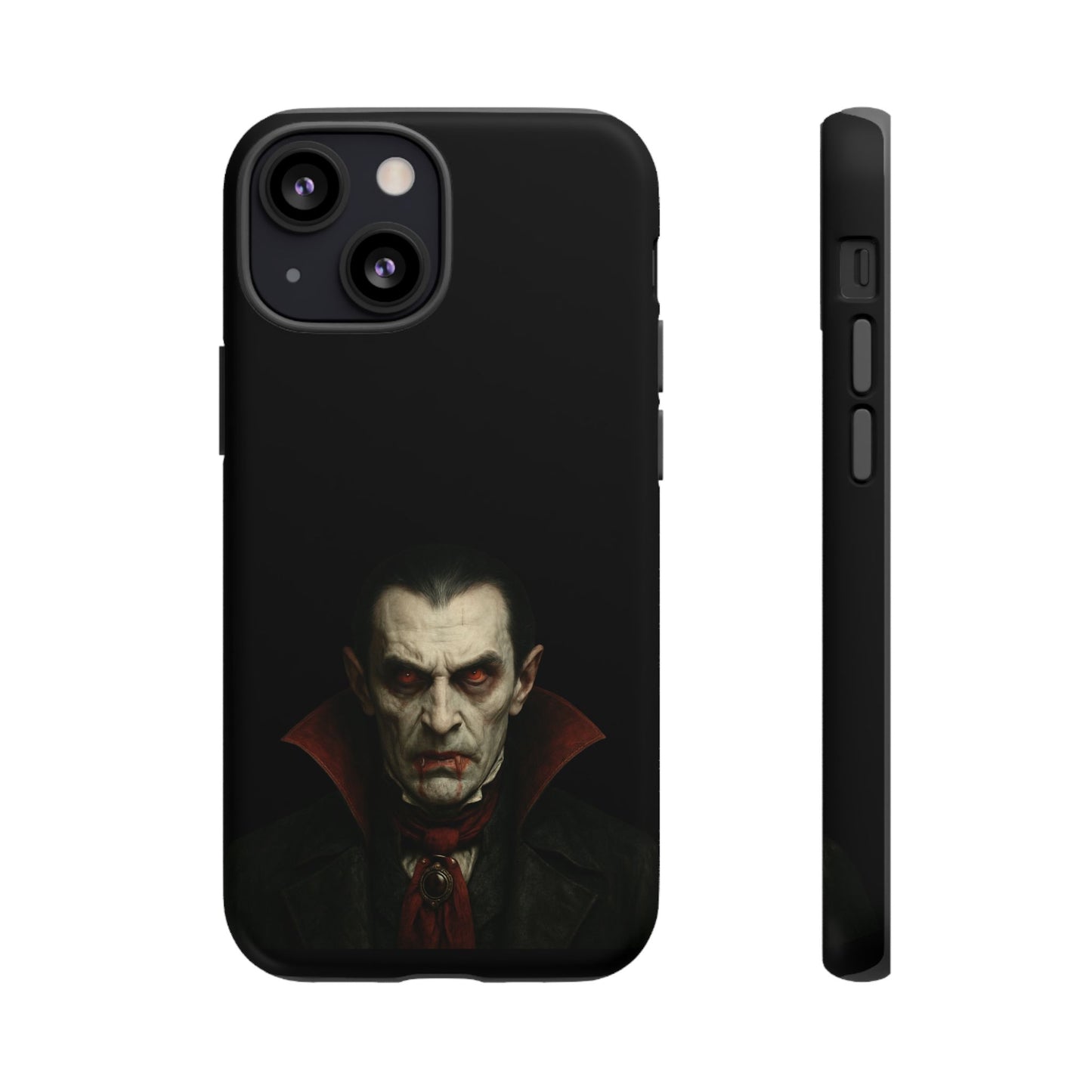Gothic vampire portrait phone case featuring Dracula design for iPhone, printed by Printify with detailed horror artwork.