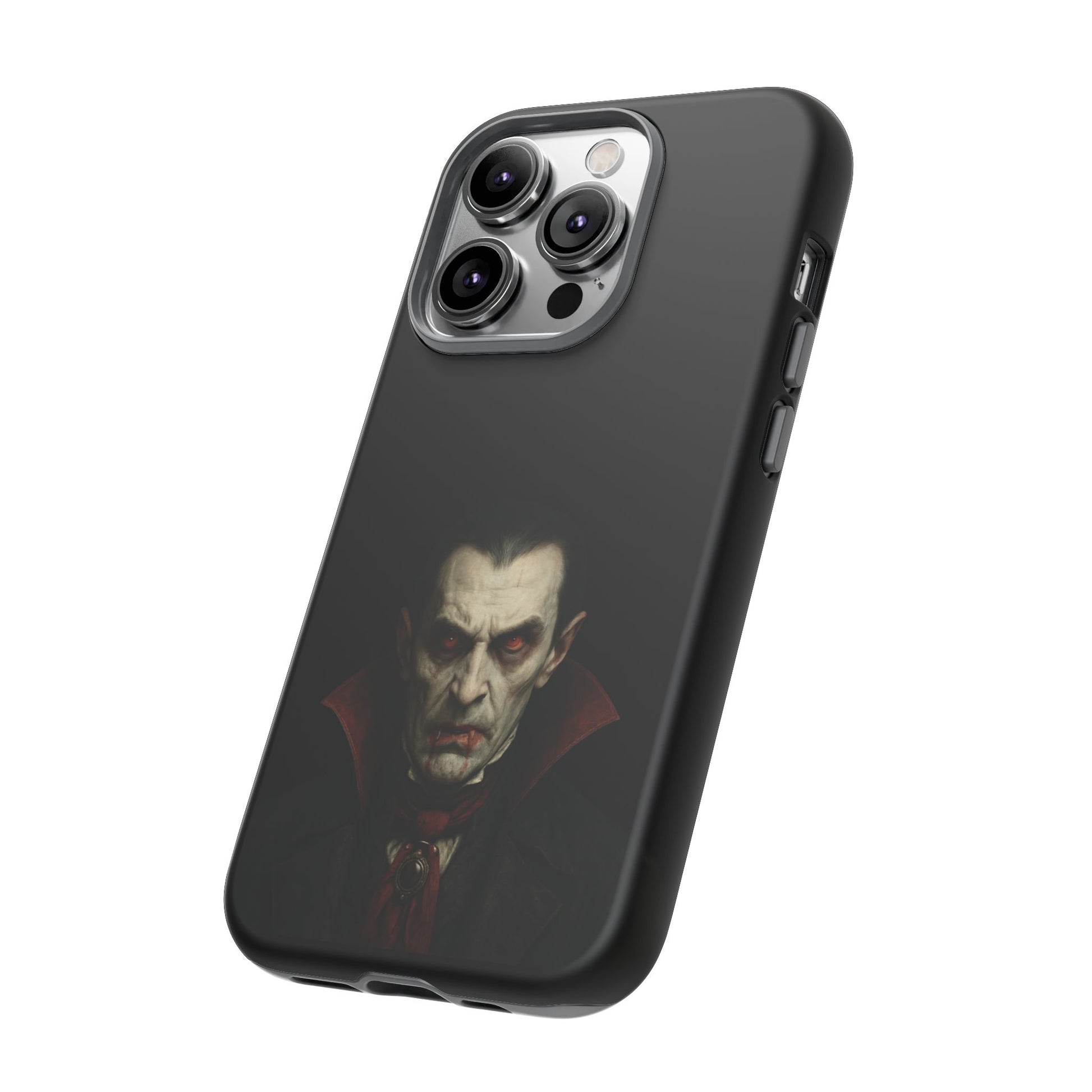 Gothic vampire portrait phone case for iPhone featuring horror Dracula design by Printify, showcasing a dark, artistic vampire illustration.