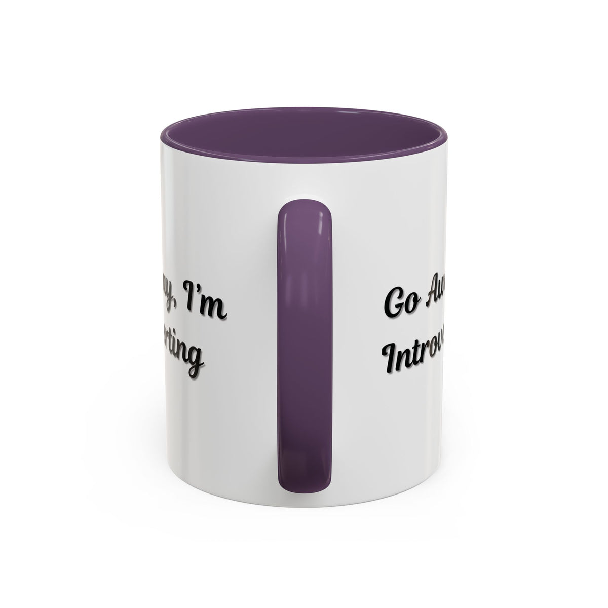 Ceramic coffee mug with "Go Away, I'm Introverting" text, 11 oz, white with black lettering, ideal for introverts.