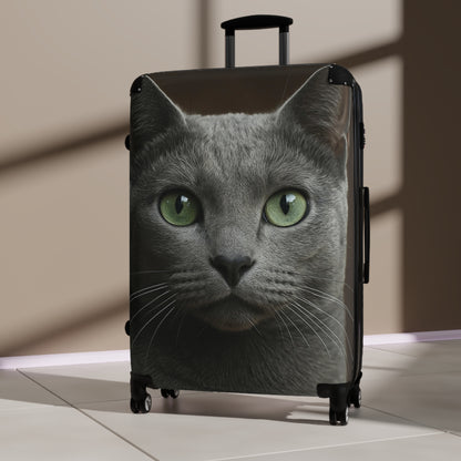 Green-Eyed Cat Carry-On Suitcase — Photo Realistic Cat Face Luggage